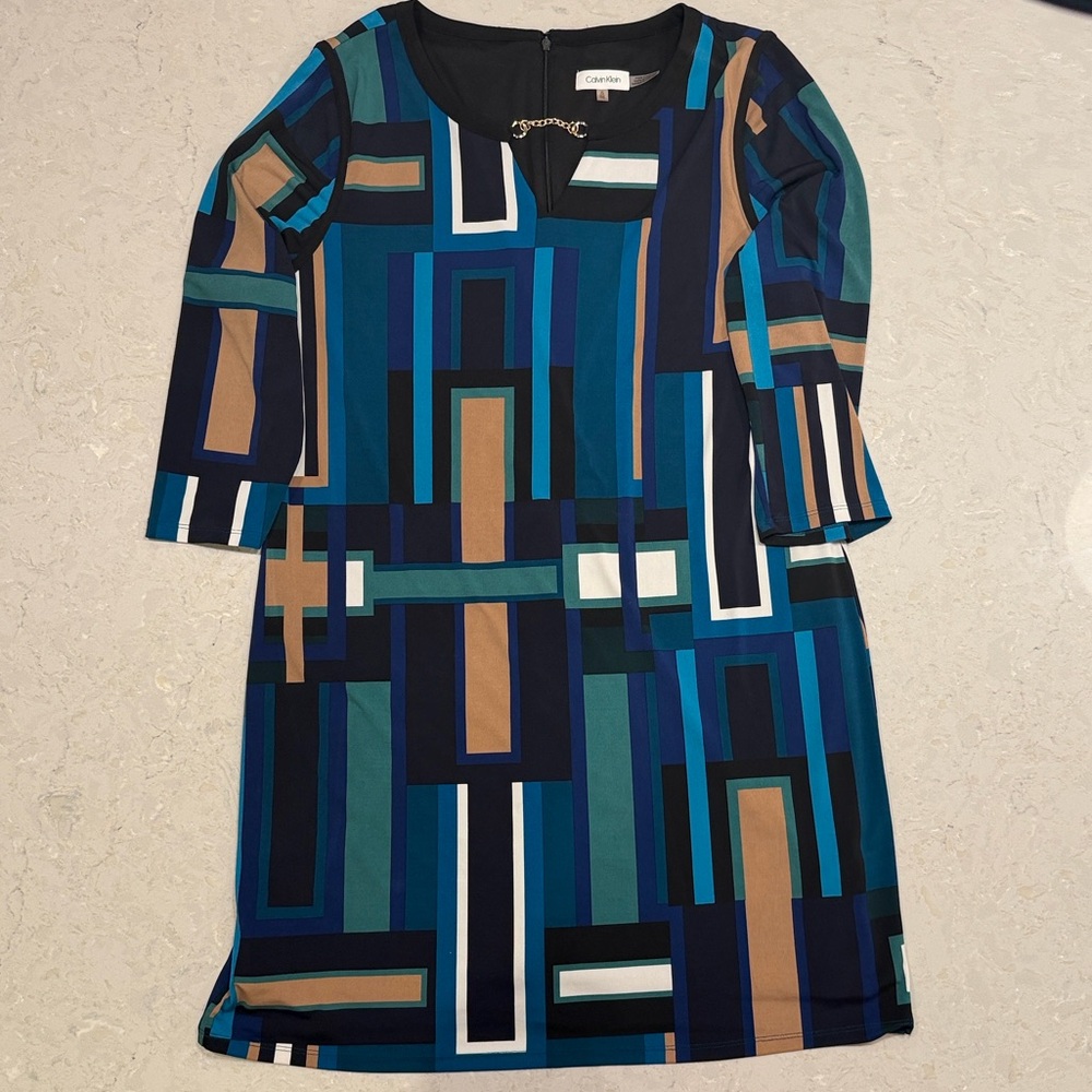 Calvin Klein Geometric Shift Dress with Shell XL